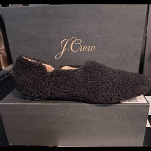 J.crew black faux shearling flats